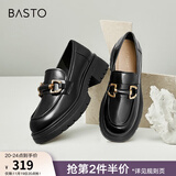 百思图秋商场同款软羊皮松糕厚底英伦风乐福小皮鞋女TFW29CA2【预售】 黑色 34