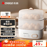 志高（CHIGO）煮蛋器蒸蛋器 电蒸锅双层多功能早餐煮蛋机 防干烧蒸蛋神器 可煮16个蛋【配蒸碗+量杯】JPZDQ906