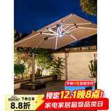 莫 家室外伞户外遮阳伞庭院太阳伞室外遮阳伞太阳能灯伞罗马伞方形大伞 罗马别墅金【双杆带灯】+400斤注水沙底座 3米