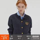 fano studios范洛2025秋季新款羊毛针织毛衣开衫学院撞色徽章刺绣金属扣上衣女 深灰色 S （第二批）