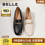 百丽（Belle）羊皮通勤乐福鞋女压纹OL单鞋BZ520CA3 黑色 37