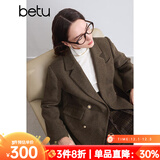 百图betu女装冬季新款毛呢外套时髦有型羊毛西装大衣女2410T24 咖啡色 S
