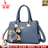 袋鼠生日真皮中年妈妈包包女2025新款气质女士手提包牛皮斜挎包送老婆 清新蓝色（礼袋+手包卡包）