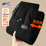 回力羊羔绒裤子男加绒加厚保暖长裤秋冬季款大码棉裤男士运动休闲裤潮 黑色(h回色中国裤标) L /175(建议120斤-140斤左右)