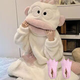 杰班漾白色丑鱼连体睡衣卡通可爱搞怪珊瑚绒连体睡衣男女加绒加厚家居服 白色-连体丑鱼睡裤+带鞋子 M 【建议身高160-165cm】