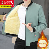 啄木鸟外套男秋冬季潮流宽松休闲男士夹克加绒加厚棒球棉服秋冬男装衣服 四粒扣豆绿色 L 建议100-110斤