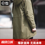 马登工装美式复古M51鱼尾风衣中长款连帽外套男军大衣派克服棉服秋冬 军绿色（版型较为宽松） XL
