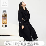 对白【杜鹃同款】极简风驼绒双面呢羊毛大衣女2025冬新款毛呢外套 静谧黑 M