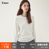 fano studios范洛Fano 毛边宽松圆领T恤女2025秋季仿羊绒插肩袖上衣短 白色 S