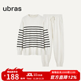 ubras加绒睡衣冬女家居服套装情侣可外穿慕斯条纹舒适居家 米白色-女士套装 L