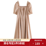 独束大码女装法式浪漫复古方领碎花连衣裙女夏季微胖mm甜美减龄公主裙 复古花园-长款 L