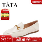 他她（TATA）方头乐福鞋女休闲平底一脚蹬小皮鞋女单鞋春秋款FLC22AM4 米色 34