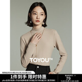 初语舒绒保暖长袖t恤女秋冬新款半高领修身创意刺绣打底衫 燕麦色 M