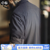 马登工装 美式复古玉米粒格子衬衫翻领纯色松弛感休闲长袖衬衣男秋 深灰色 L