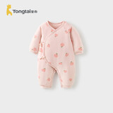 童泰秋冬0-6个月新生儿婴儿宝宝偏开保暖衣连体蝴蝶哈衣棉衣粉色59cm