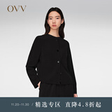OVV【重磅真丝】春夏热卖女装鬼绉经典圆领夹克外套 黑色（净色）18 M