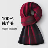 故事佳人 故事佳人羊毛围巾男冬季加厚保暖格子英伦百搭送老公男友上海仓 暖线格暗红黑 180CM*30CM