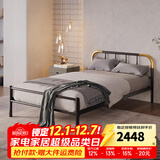 天坛家具铁艺床经典单双人钢木铁床现代环保简约小户型黑白色铁艺婚床 黑床+21cm弹簧床垫 1.0*2.0m