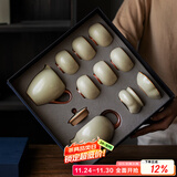 兮元记汝窑茶壶茶杯功夫茶具套装整套高档陶瓷泡茶具节日礼品送长辈礼物 米黄汝窑大西施壶9头套装【东方蚕丝礼盒装】 实用生日新婚乔迁之喜搬家礼物
