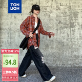 唐狮（TonLion）2024格子衬衫女宽松长袖休闲衬衣百搭通勤上衣 南瓜红 M