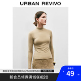 UR秋季新款女装简约百搭休闲立领修身长袖T恤UWB440047 绿卡其 S