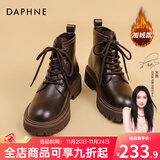 达芙妮马丁靴女2025秋冬新品英伦风加绒短靴女靴子女鞋厚底增高复古女鞋 棕色主图款【加绒】 37