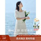 茵曼（INMAN）七七同款连衣裙2025夏女装新款田园纯棉提花方领A字泡泡袖蛋糕裙 珍珠白 L
