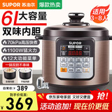 苏泊尔（SUPOR）电压力锅家用 智能多功能压力锅高压锅 开盖收汁 冷食加热大容量加厚内胆压力煲电饭煲 经典双胆 6L