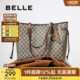 百丽商场同款复古通勤老花大容量单肩托特包X9040AX3 啡色 F
