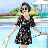 铂呐苓妈妈泳衣女夏季大码显瘦分体裙式保守中老年遮肉遮肚温泉海边泳装 大码泳衣【红点白羽毛】100-130 2XL