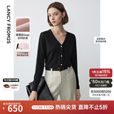 朗姿法式小香风高级感V领薄款上衣外套年春季新款针织开衫女 夜幕黑色 M