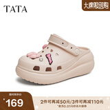 他她（TATA）洞洞鞋女防滑厚底2025秋季新款外穿包头拖鞋凉鞋DWGN1BH4 粉色（7cm跟高） 37-38