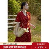 独束大码女装法式小翻领连衣裙女夏季新款遮肉显瘦雪纺裙子 红色 XL （尺码：3）