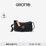GROTTO个乐黑石包小号迷你号无性别主义植鞣绵羊皮单肩斜挎软包礼物 黑石S水波纹银标
