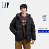 盖璞男装徽章logo抽绳立领连帽羽绒服纯色外套677652 黑色 3XL (185/108A) 亚洲尺码 【偏大，建议选小一码】