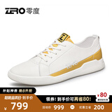零度Zero男鞋休闲鞋男新款休闲真皮透气皮鞋男士低帮鞋子男百搭小白鞋 白黄 40