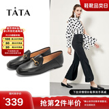 他她（TATA）方头乐福鞋女休闲平底一脚蹬小皮鞋女单鞋春秋款FLC22AM4 黑色 38