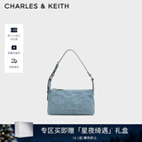 CHARLES&KEITH褶皱油蜡皮斜挎小方包手提包腋下包女士生日礼物CK2-80160183 CK2-80160183-1 深牛仔蓝色 S