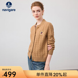 Navigare意大利小帆船女士毛衣秋冬季新款纯绵羊毛长袖开衫通勤针织外套 古巴砂 M