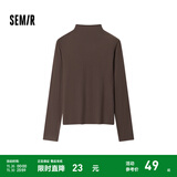 森马（Semir）长袖t恤女短款半高领薄绒轻暖打底衫2024冬新款纯色修身抓绒内搭 深咖啡50954 M