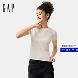 GAP女装2025春季新款刺绣logo罗纹弹力短袖T恤简约常规上衣761951 米白色 M (165/84A) 亚洲尺码