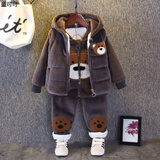 小孩衣服1-2岁男孩秋冬女童装秋冬款加绒加厚三件套装婴儿童卫衣男宝宝冬装1-3岁4外套潮 灰色 加绒加厚手掌熊灰 100码2-3岁(24-29斤)