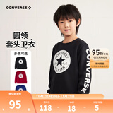 Converse匡威男童卫衣春秋新款上衣女大童套头打底衫加绒长袖红色儿童卫衣 正黑色-加绒 24批冬 140 /68 【建议身高128-140cm】