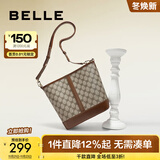 百丽包包女包商场同款老花大容量单肩斜挎水桶包X9042AX3 啡色 F