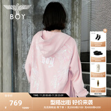 BOY LONDON【灿若繁星】秋情侣风外套潮牌刺绣开衫连帽卫衣N06904 粉色七彩翅膀 M