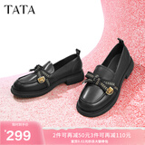 他她（TATA）通勤百搭乐福鞋春季新款方跟小皮鞋女单鞋WCPA1AA3 黑色 36