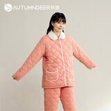 秋鹿睡衣女新款纯棉秋冬加厚休闲开衫翻领夹棉保暖可外穿家居服套装 QHIL240D杏红66 L/160