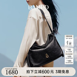 半坡饰族（bampo）中号绵绵包hobo托特包头层牛皮大容量单肩斜挎包软包礼物女友 墨碳黑（大号）可装14寸电脑