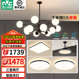 雷士（NVC）北欧现代魔豆分子客厅吊灯简约百搭餐厅吊灯卧室灯具灯饰全屋套餐 12头+风扇 三室两厅【智能款】