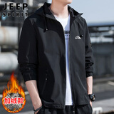 JEEP SPIRIT吉普外套男连帽秋冬季夹克男士休闲男装上衣服 黑色加绒 XL